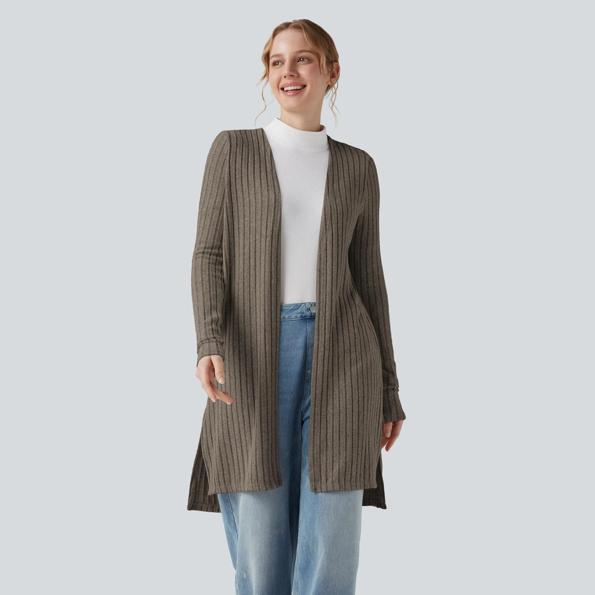 Halara Ribbed Knit Long Sleeve Split Casual Coat