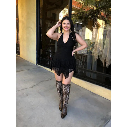 " Nati " Halter Lace Dress W/ Shorts