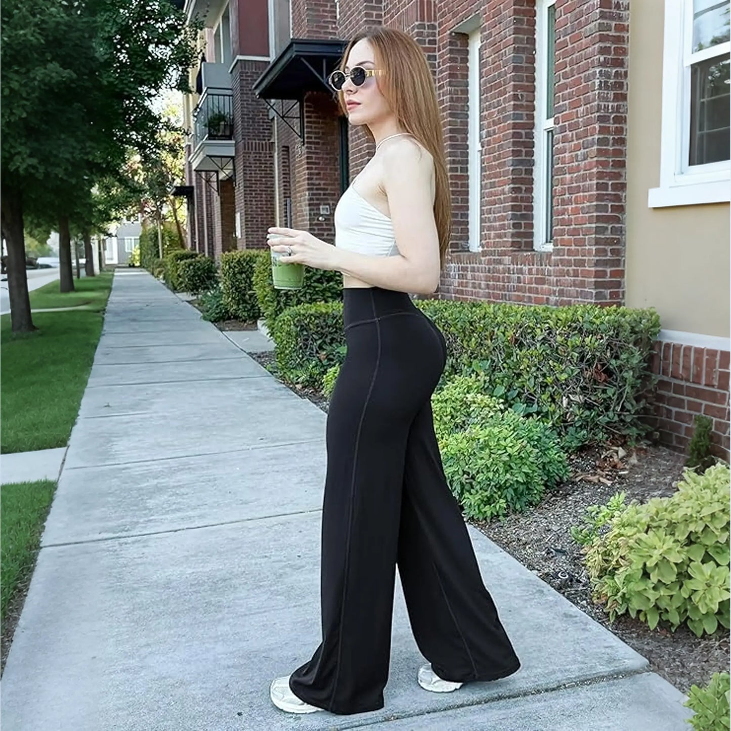 DEEFY Women's Wide Leg Mid-Waisted Flare Leggings with Tummy Control and Butt Lifting for Yoga, Workouts, and Lounge Wear