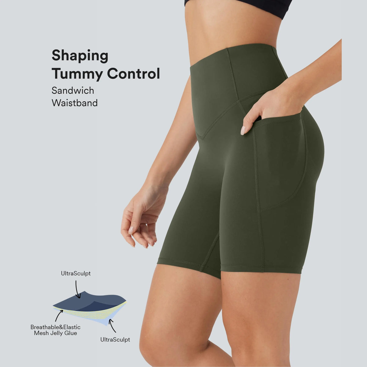 Halara Ultrasculpt™ High Waisted Butt Lifting Tummy Control Pocket Shaping Training Biker Shorts 7''