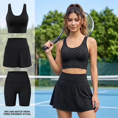 Women Summer Clothes Long Sleeve Zip up Jacket, Stand Collar Polka Dot Textured Slim Fit Athletic Track Jacket Short Skirt or Shorts, Nylon Spandex Brushed Fabric Stretchy Workout Outerwear for Yoga Gym Running Tennis Golf