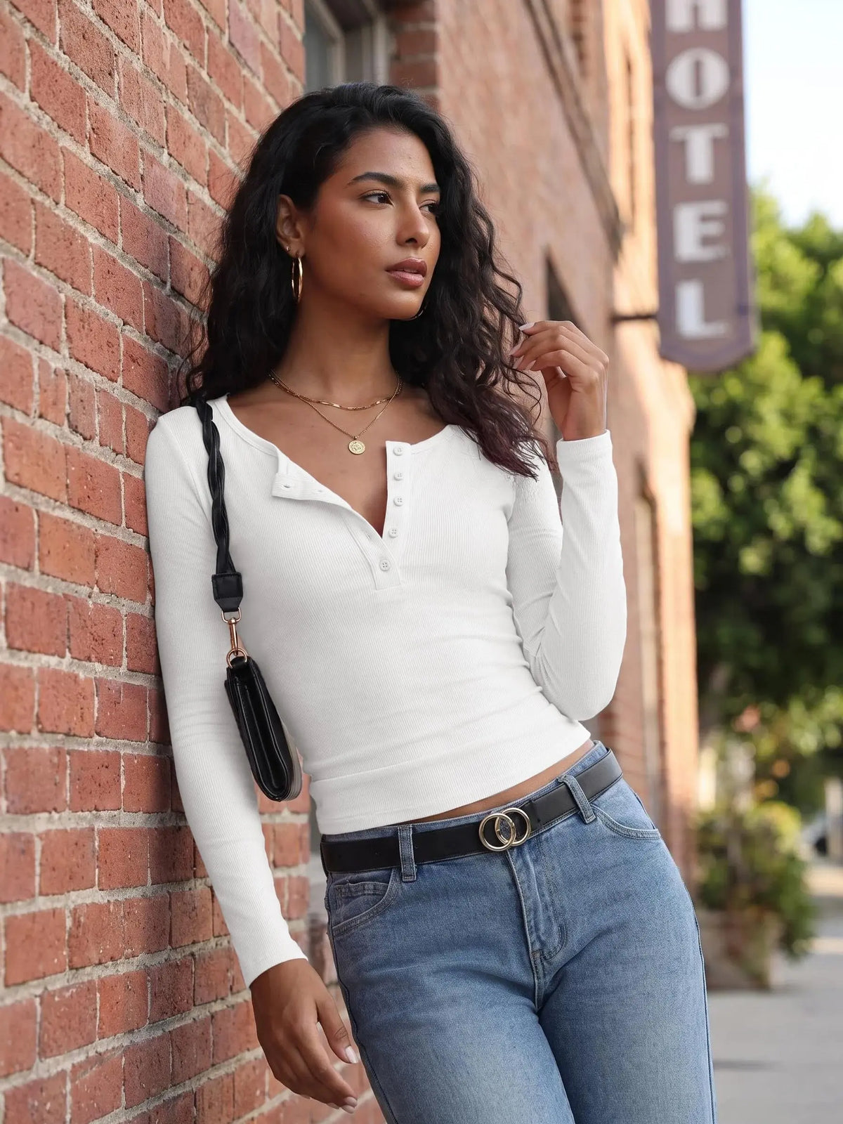 Lepunuo Women's Long Sleeve Henley Ribbed Knit Tops - Slim Fit, Soft Stretch Basic Layer Tees for Fall Outfits and Trendy Casual Wear