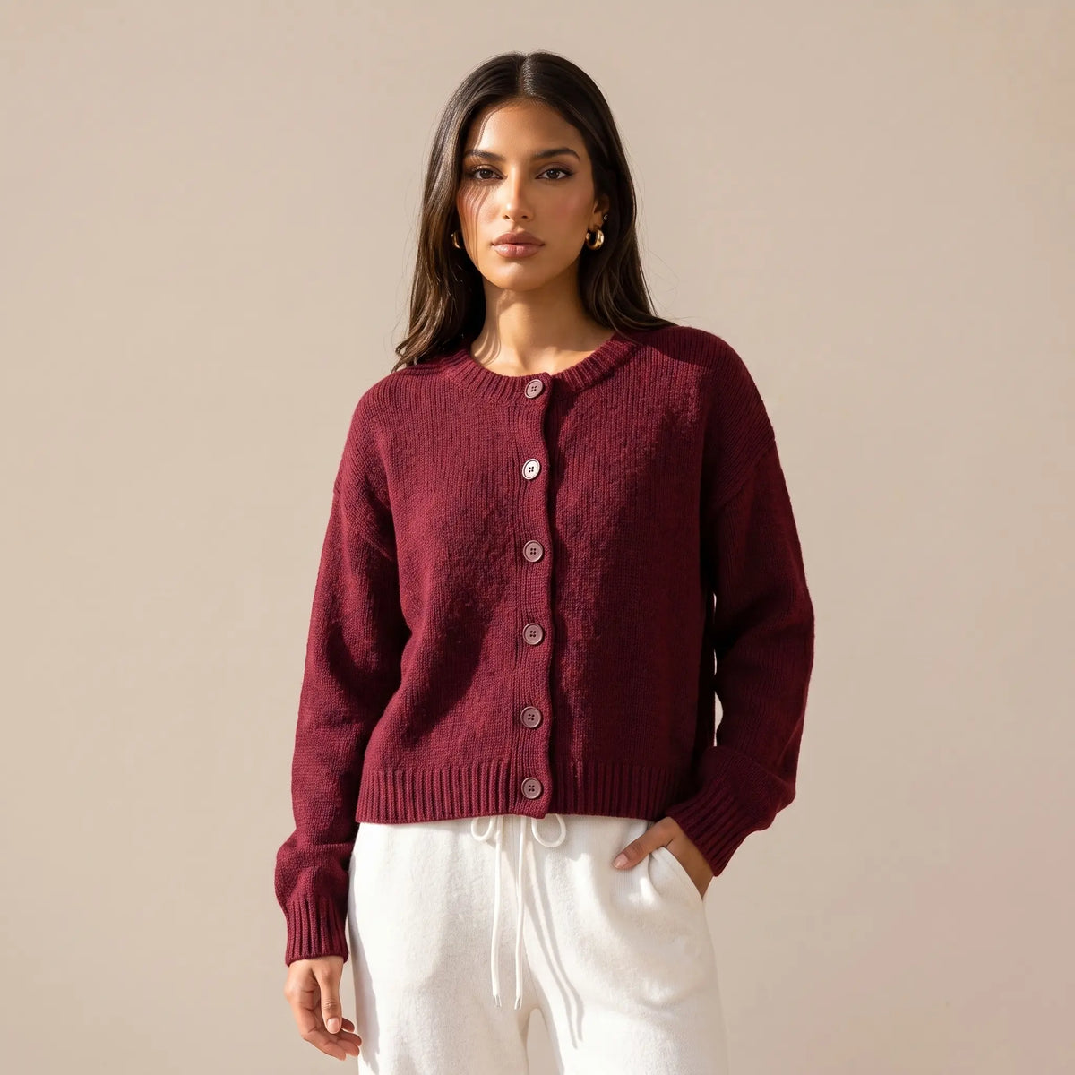 Katch Me Chic Women's Cozy Button-Up Knit Cardigan - Soft Fuzzy Long Sleeve Thermal Cropped Sweater for Fall & Winter Layering