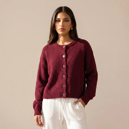 Katch Me Chic Women's Cozy Button-Up Knit Cardigan - Soft Fuzzy Long Sleeve Thermal Cropped Sweater for Fall & Winter Layering