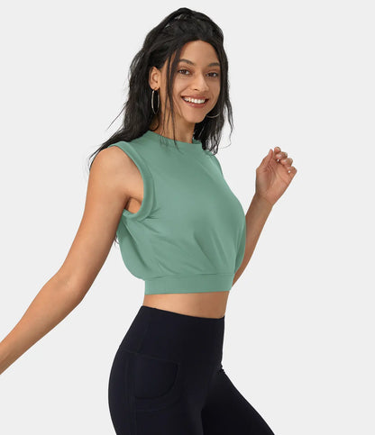 Halara Crew Neck Sleeveless Cropped Yoga Tank Top
