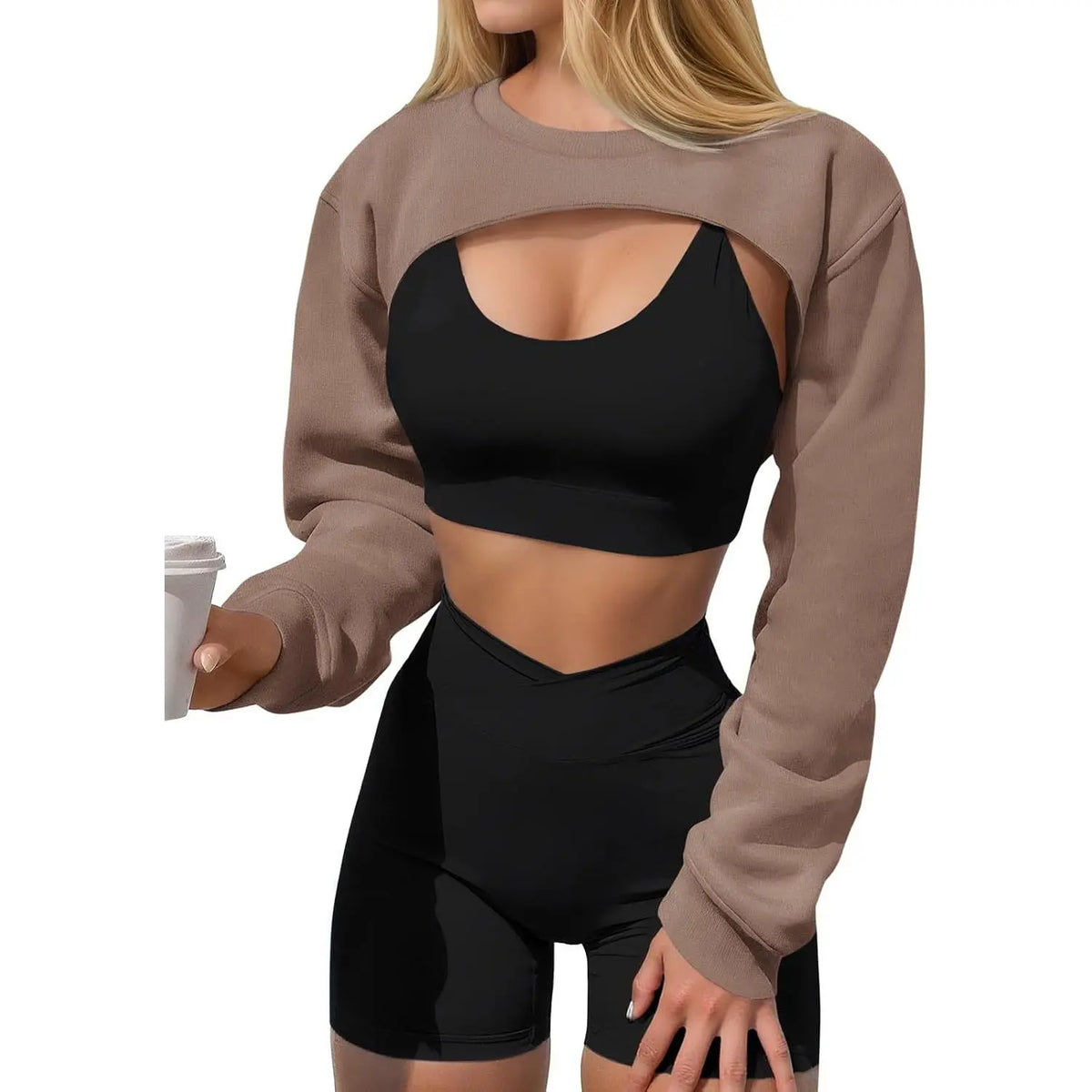 Imily Bela Women's Long Sleeve Cropped Sweatshirt Shrug - Athletic Bolero Top for Gym Workouts