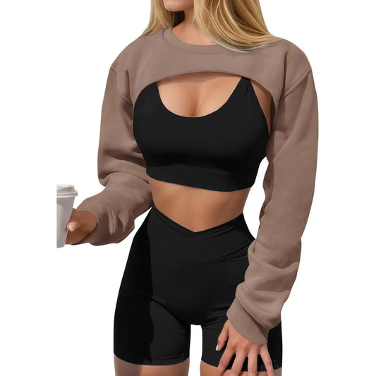 Imily Bela Women's Long Sleeve Cropped Sweatshirt Shrug - Athletic Bolero Top for Gym Workouts