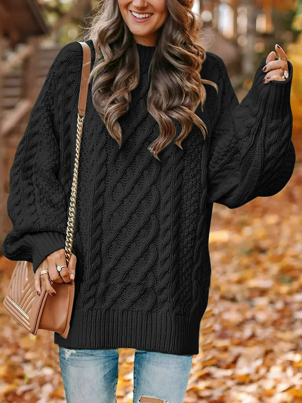 Women's Oversized Cable Knit Chunky Pullover Sweater