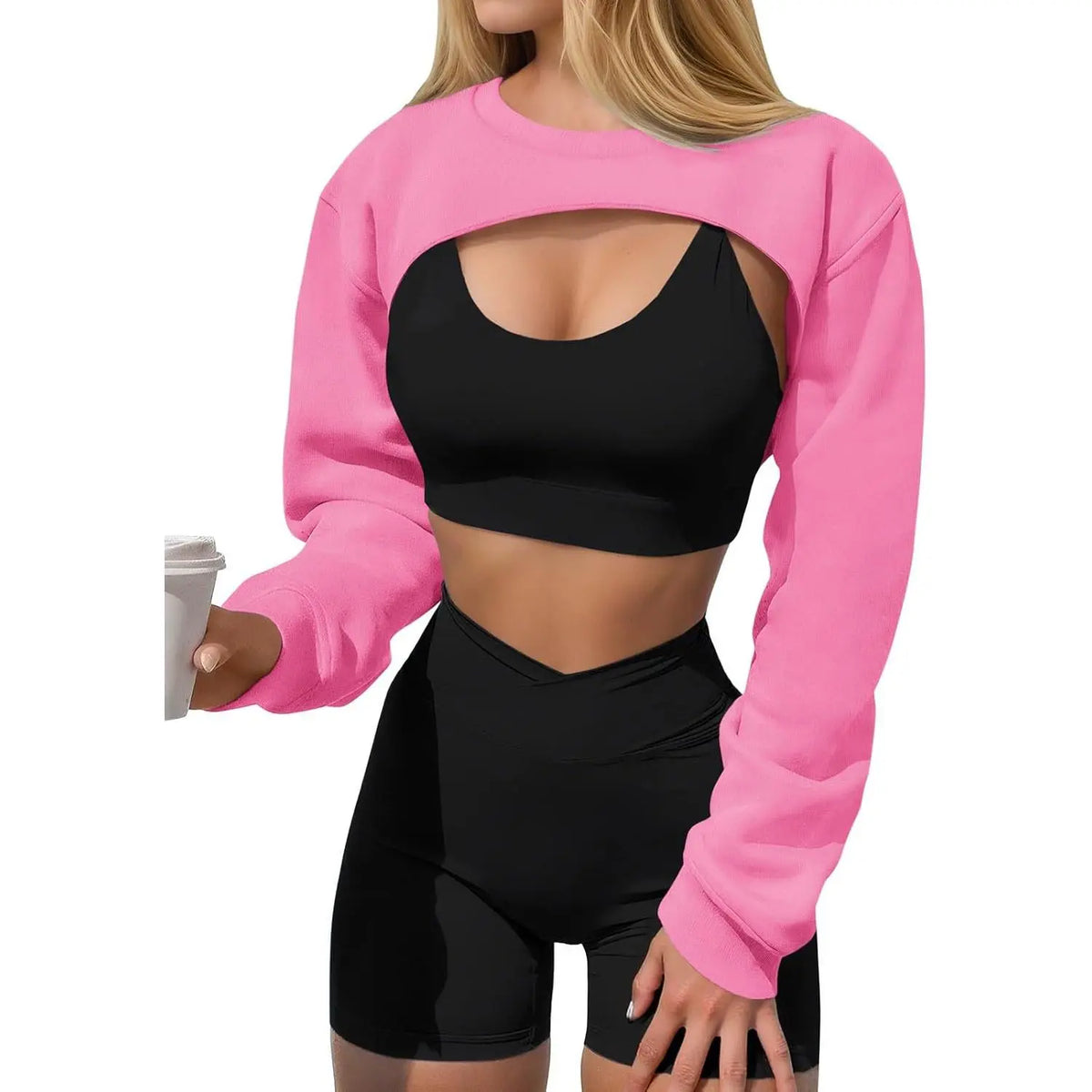 Imily Bela Women's Long Sleeve Cropped Sweatshirt Shrug - Athletic Bolero Top for Gym Workouts