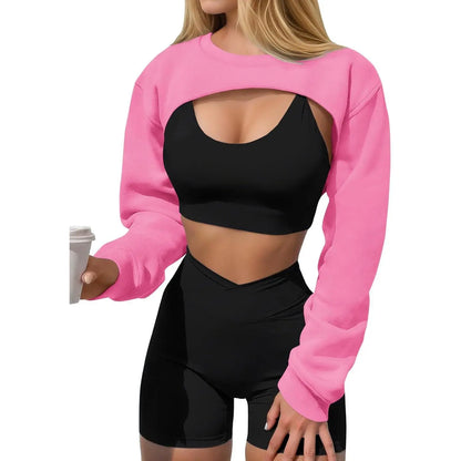 Imily Bela Women's Long Sleeve Cropped Sweatshirt Shrug - Athletic Bolero Top for Gym Workouts
