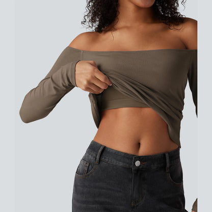 Halara Ribbed Knit off Shoulder Long Sleeve 2-In-1 Casual Top