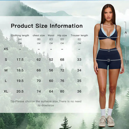 Women'S MFVIM 2-Piece Deep Blue Contrast Fitness Gymwear Set - Thin-Strap 2-Layer Sports Bra, High-Waisted Butt-Lifting Shorts, for Yoga, Outdoor Activities, Outdoor Yoga Suit