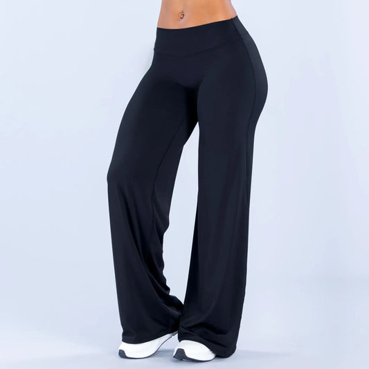 DEEFY Women's Wide Leg Mid-Waisted Flare Leggings with Tummy Control and Butt Lifting for Yoga, Workouts, and Lounge Wear
