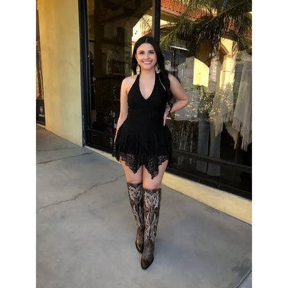 " Nati " Halter Lace Dress W/ Shorts