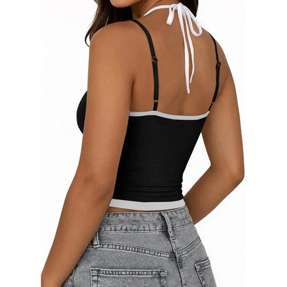 Yousify Women's Color Block Adjustable Spaghetti Strap Sleeveless Camisole Crop Top