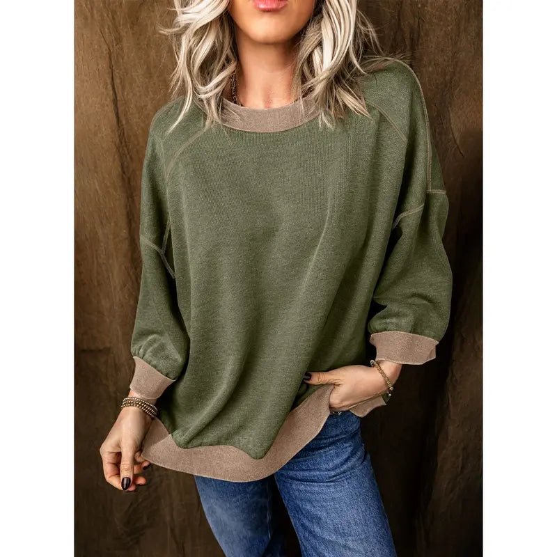 Dokotoo Oversized Pullover Sweatshirt Women Acid Wash Pullover Vintage Cotton Crew Neck Long Sleeve Sweatshirt Leg Pants