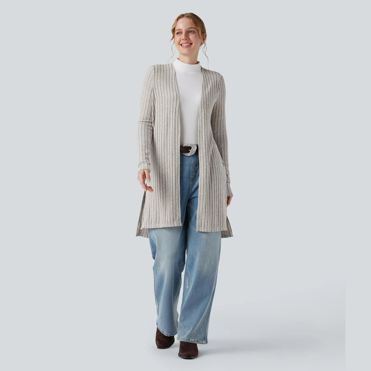 Halara Ribbed Knit Long Sleeve Split Casual Coat
