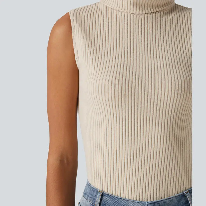 Halara Ribbed Knit High Neck Casual Tank Top