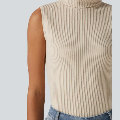 Halara Ribbed Knit High Neck Casual Tank Top