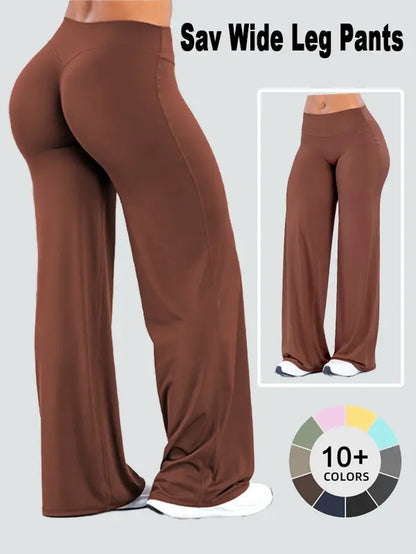 DEEFY Women's Wide Leg Mid-Waisted Flare Leggings with Tummy Control and Butt Lifting for Yoga, Workouts, and Lounge Wear