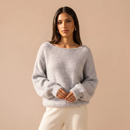 Katch Me Chic Women's Lightweight Slouchy Knit Sweater with Scoop Neck and Long Sleeves, Breathable and Stretchy Relaxed Fit Knitwear