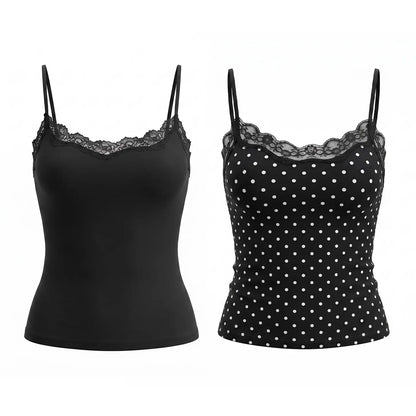 Chic Women's Elegant Lace Trim Adjustable Strap Camisole - Lightweight, Moisture-Wicking Summer Top for Effortless Style