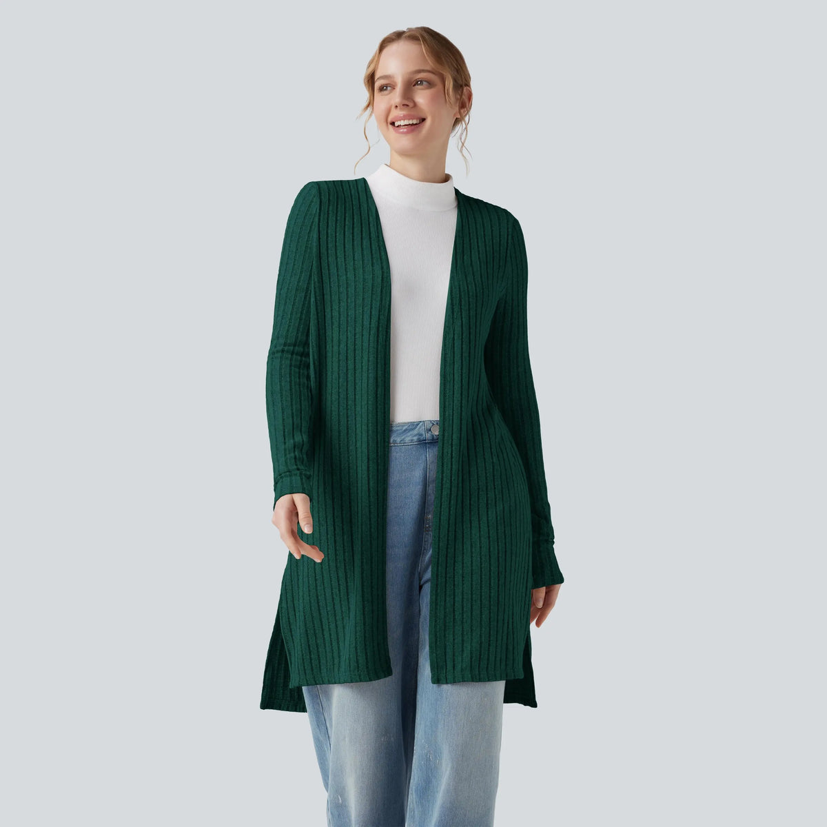 Halara Ribbed Knit Long Sleeve Split Casual Coat