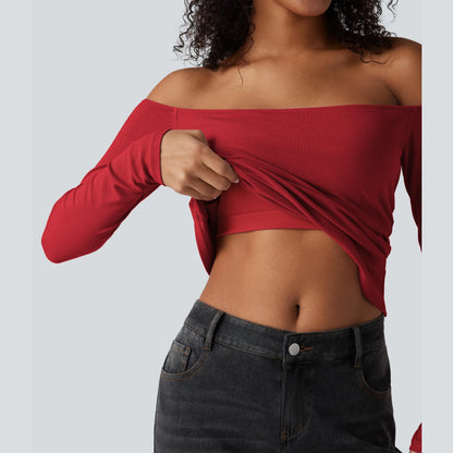 Halara Ribbed Knit off Shoulder Long Sleeve 2-In-1 Casual Top