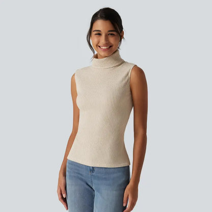 Halara Ribbed Knit High Neck Casual Tank Top