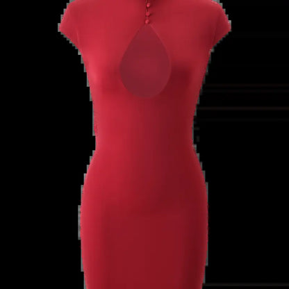 Tiger Mist Women'S Casual Mills Mini Dress - Red, Cap Sleeve, Button Front, Cutout Design