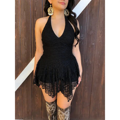 " Nati " Halter Lace Dress W/ Shorts