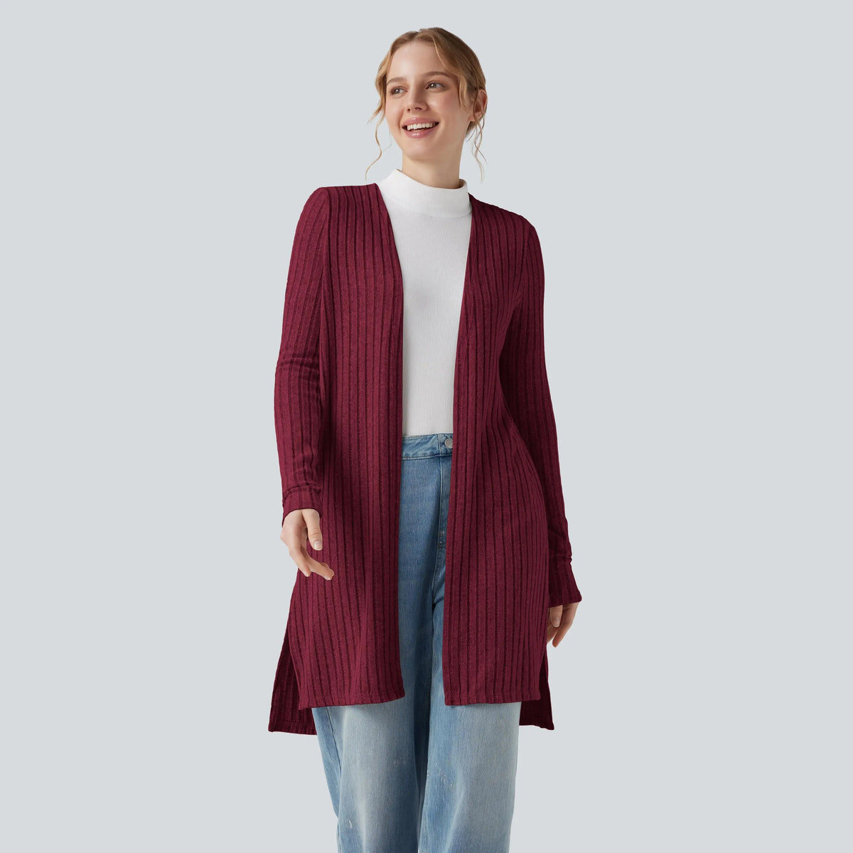 Halara Ribbed Knit Long Sleeve Split Casual Coat