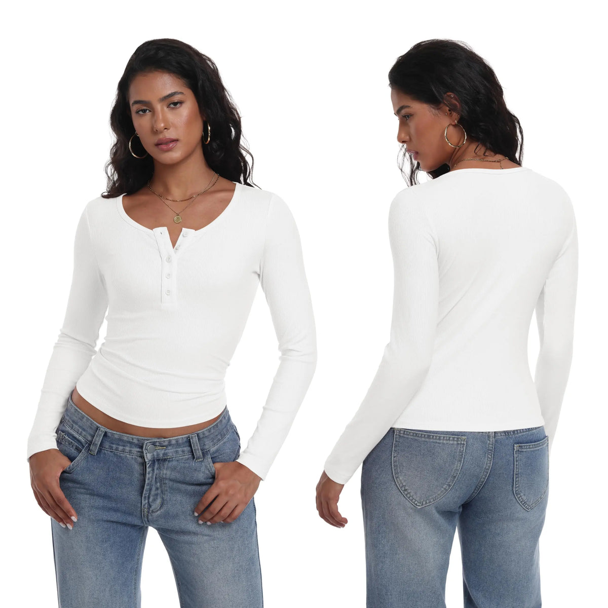 Lepunuo Women's Long Sleeve Henley Ribbed Knit Tops - Slim Fit, Soft Stretch Basic Layer Tees for Fall Outfits and Trendy Casual Wear