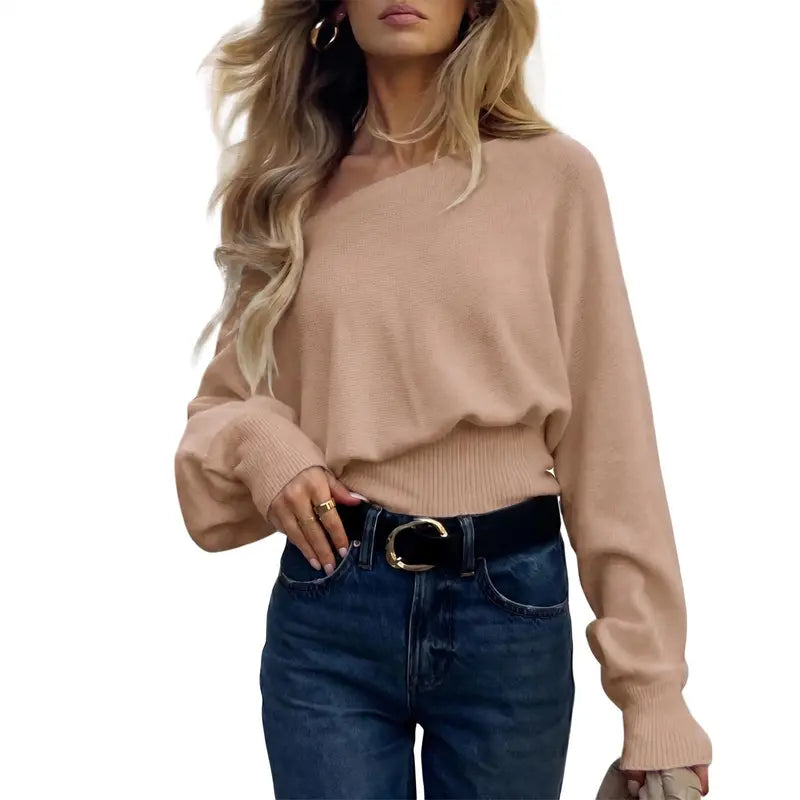Imily Bela Women'S off Shoulder Sweater Long Sleeve Knit Top Casual Fall/Winter Slouchy Cinched Waist Pullover Jumper