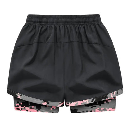 Women's Summer Shorts 5-Pack, Double-Layer 2-in-1 Design, Camouflage Pattern, Breathable Quick-Dry Fabric, Drawstring Elastic Waistband, Hidden Pockets, Casual Style
