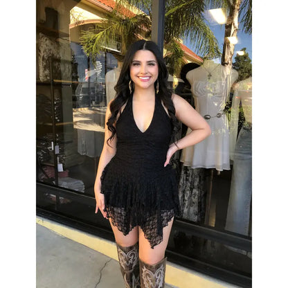 " Nati " Halter Lace Dress W/ Shorts
