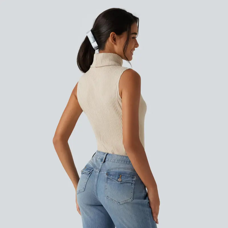 Halara Ribbed Knit High Neck Casual Tank Top