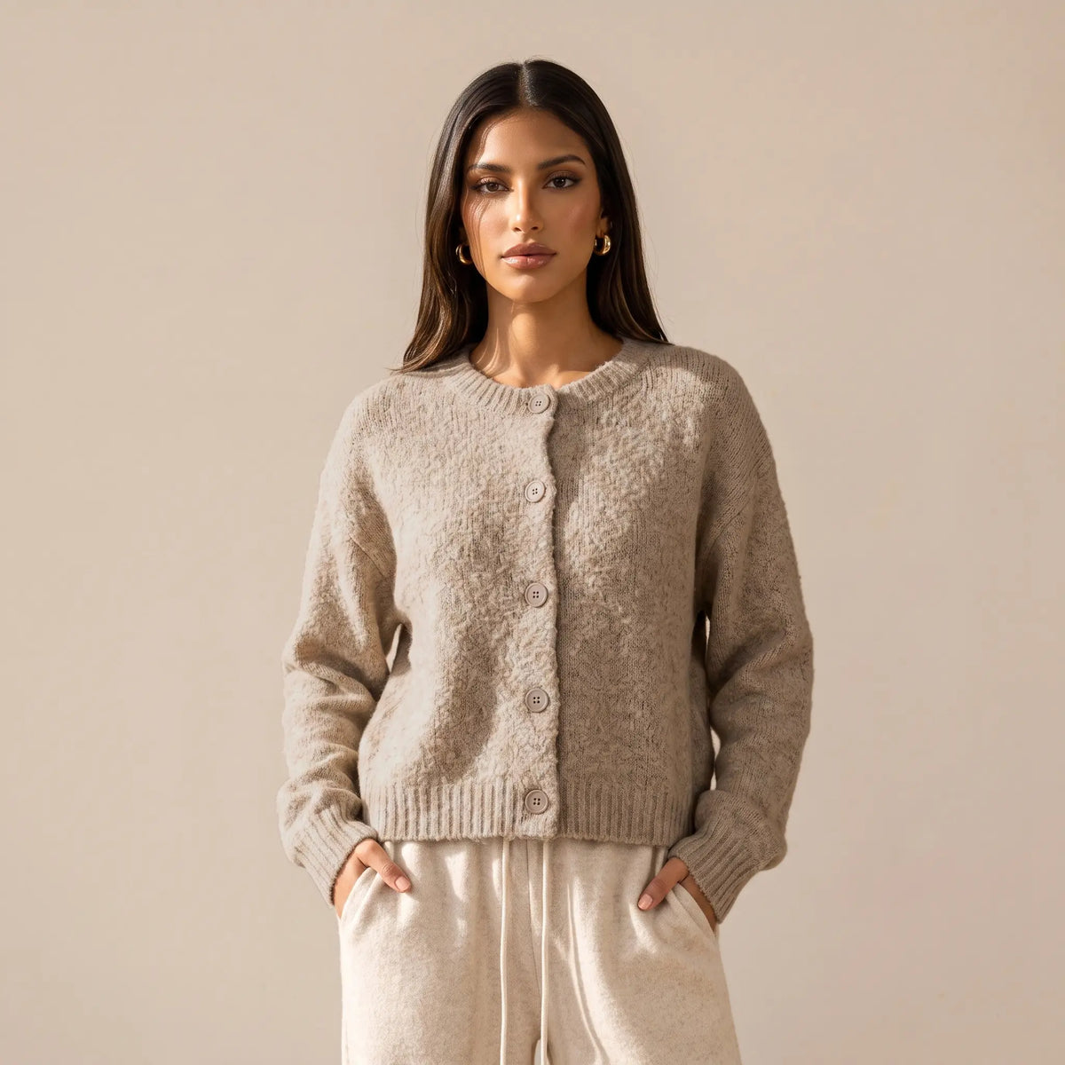 Katch Me Chic Women's Cozy Button-Up Knit Cardigan - Soft Fuzzy Long Sleeve Thermal Cropped Sweater for Fall & Winter Layering