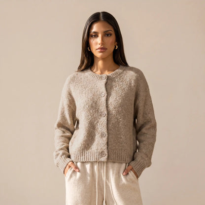Katch Me Chic Women's Cozy Button-Up Knit Cardigan - Soft Fuzzy Long Sleeve Thermal Cropped Sweater for Fall & Winter Layering
