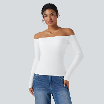 Halara Ribbed Knit off Shoulder Long Sleeve 2-In-1 Casual Top