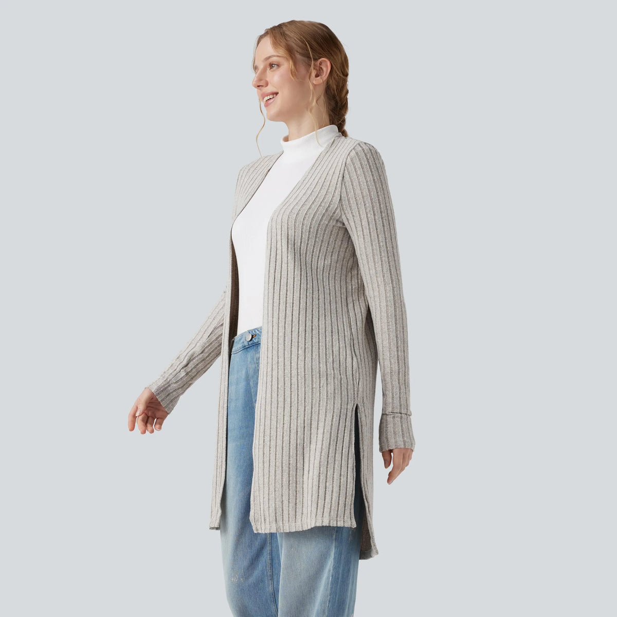 Halara Ribbed Knit Long Sleeve Split Casual Coat
