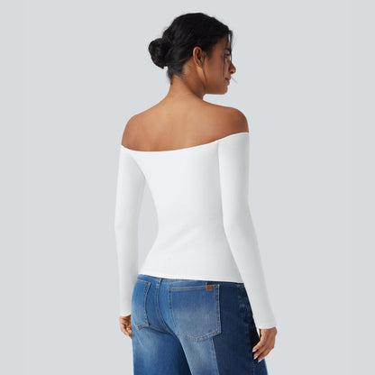Halara Ribbed Knit off Shoulder Long Sleeve 2-In-1 Casual Top