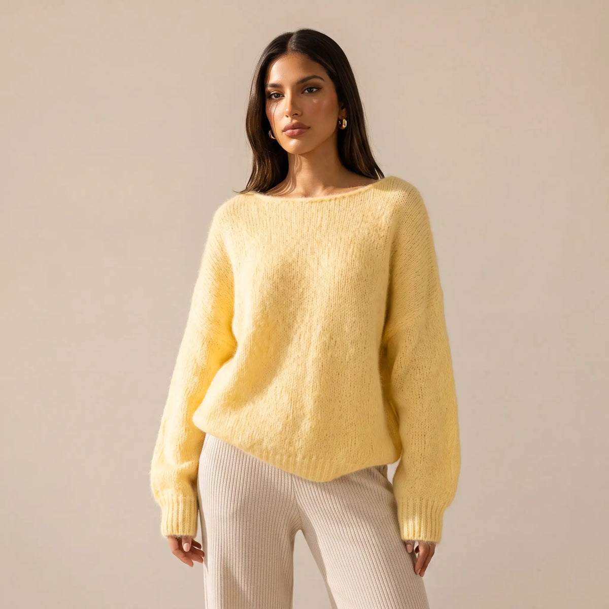Katch Me Chic Women's Lightweight Slouchy Knit Sweater with Scoop Neck and Long Sleeves, Breathable and Stretchy Relaxed Fit Knitwear