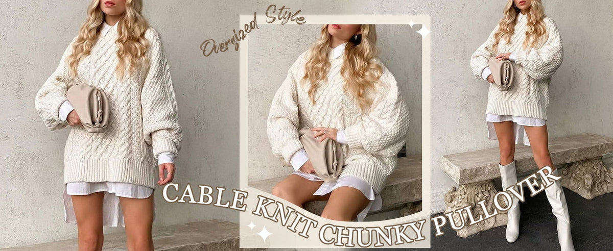 Women's Oversized Cable Knit Chunky Pullover Sweater