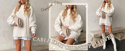 Women's Oversized Cable Knit Chunky Pullover Sweater