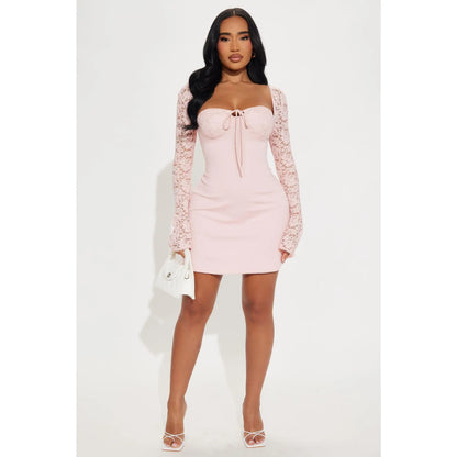 Emilina Blush Long Sleeve Lace Mini Dress