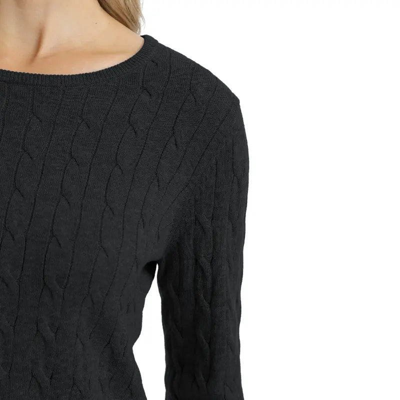 QUALFORT Women'S 100% Cotton Cable-Knit Crew Neck Long-Sleeve Pullover Sweater, Classic Basic Knit Top, Preppy Fall Winter Style for Work, Campus, Travel, Weekend, Casual Layering & Everyday Outfits, Soho Chic