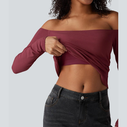 Halara Ribbed Knit off Shoulder Long Sleeve 2-In-1 Casual Top