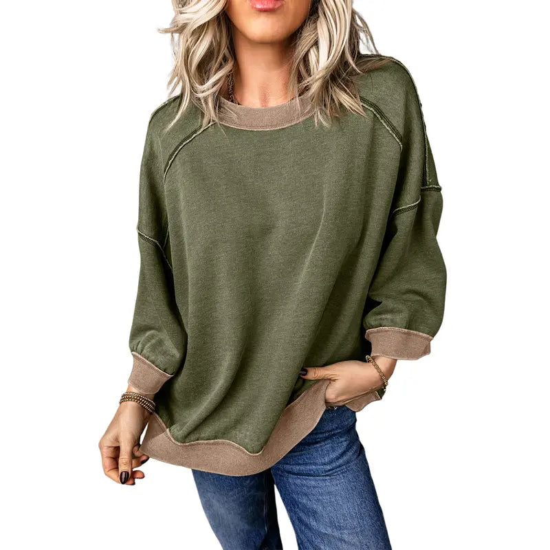Dokotoo Oversized Pullover Sweatshirt Women Acid Wash Pullover Vintage Cotton Crew Neck Long Sleeve Sweatshirt Leg Pants