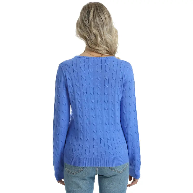 QUALFORT Women'S 100% Cotton Cable-Knit Crew Neck Long-Sleeve Pullover Sweater, Classic Basic Knit Top, Preppy Fall Winter Style for Work, Campus, Travel, Weekend, Casual Layering & Everyday Outfits, Soho Chic
